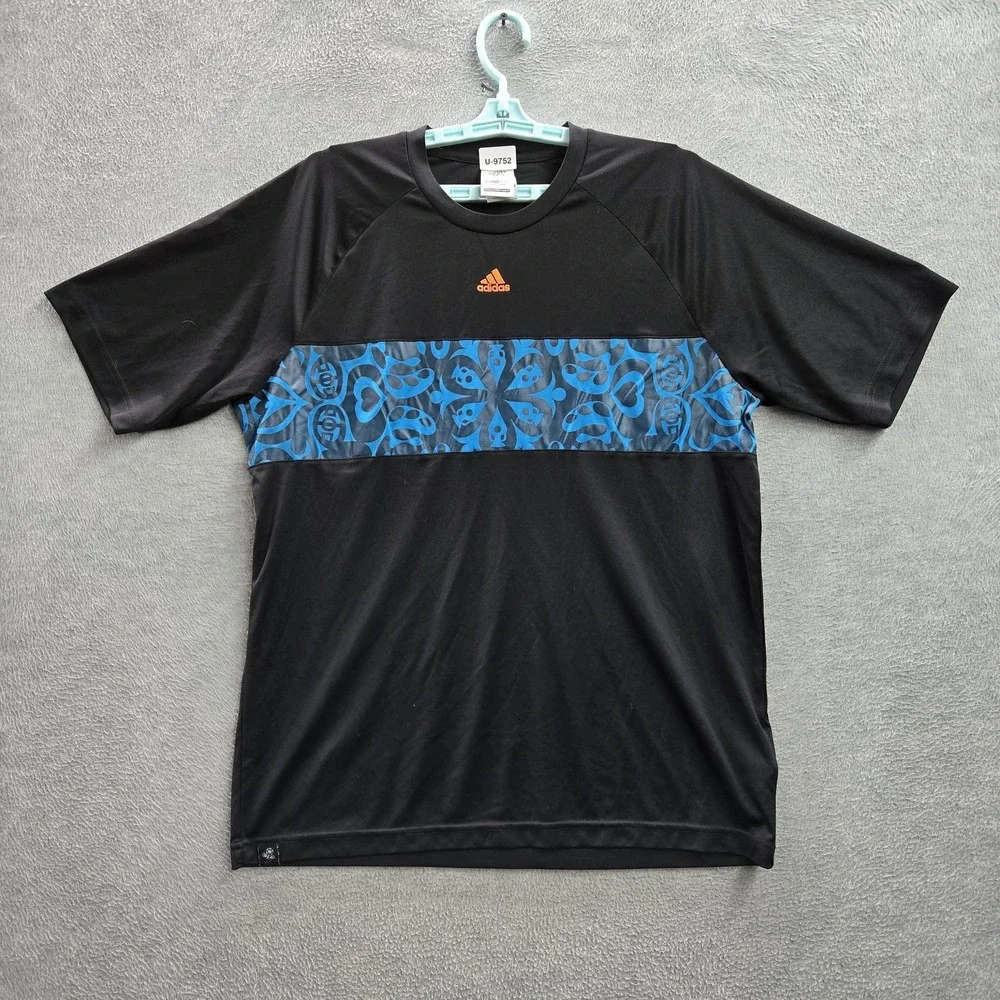 Adidas‎ Men Shirt L Black Center Logo Embroidery Graphic Print Euro 2012 Soccer